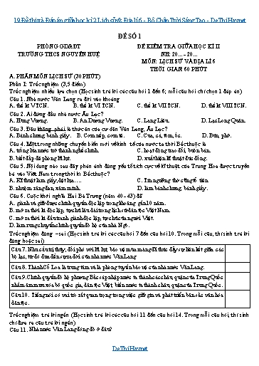 19 Đề thi và Đáp án giữa học kì 2 Lịch sử & Địa lí 6 - Bộ Chân Trời Sáng Tạo