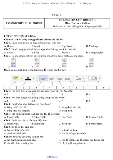 19 Đề thi và Đáp án Tin học 6 sách Cánh Diều cuối học kì 2