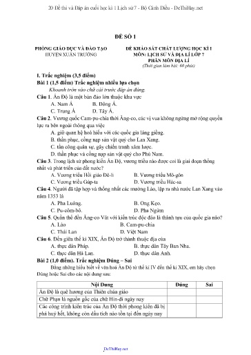 20 Đề thi và Đáp án cuối học kì 1 Lịch sử 7 - Bộ Cánh Diều