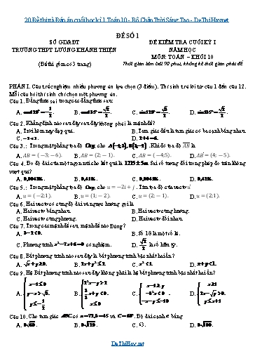 20 Đề thi và Đáp án cuối học kì 1 Toán 10 - Bộ Chân Trời Sáng Tạo