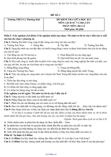 20 Đề thi và Đáp án giữa học kì 1 Địa lí 8 - Bộ Kết Nối Tri Thức