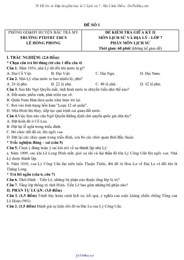 20 Đề thi và Đáp án giữa học kì 2 Lịch sử 7 - Bộ Cánh Diều