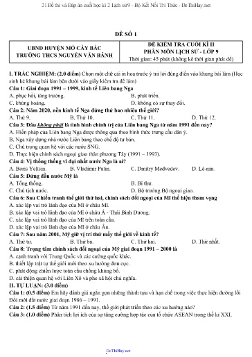 21 Đề thi và Đáp án cuối học kì 2 Lịch sử 9 - Bộ Kết Nối Tri Thức