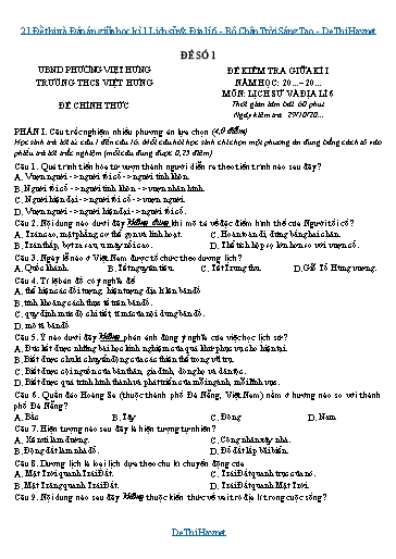 21 Đề thi và Đáp án giữa học kì 1 Lịch sử & Địa lí 6 - Bộ Chân Trời Sáng Tạo