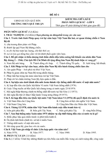 23 Đề thi và Đáp án giữa học kì 2 Lịch sử 9 - Bộ Kết Nối Tri Thức