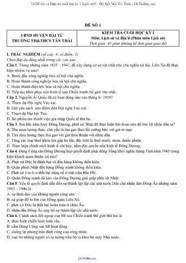24 Đề thi và Đáp án cuối học kì 1 Lịch sử 9 - Bộ Kết Nối Tri Thức