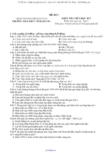 25 Đề thi và Đáp án giữa học kì 1 Lịch sử 9 - Bộ Kết Nối Tri Thức