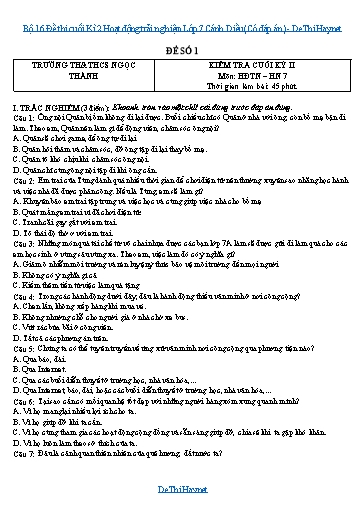 Bộ 16 Đề thi cuối Kì 2 Hoạt động trải nghiệm Lớp 7 Cánh Diều (Có đáp án)