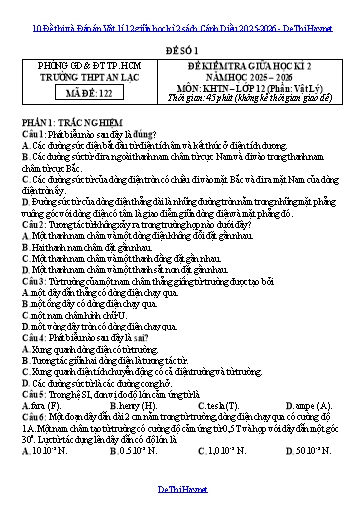 10 Đề thi và Đáp án Vật lí 12 giữa học kì 2 sách Cánh Diều 2025-2026