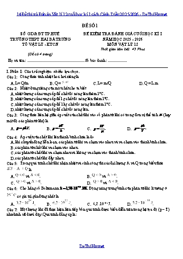14 Đề thi và Đáp án Vật lí 12 cuối học kì 1 sách Cánh Diều 2025-2026
