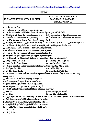 15 Đề thi và Đáp án cuối học kì 2 Địa lí 9 - Bộ Chân Trời Sáng Tạo