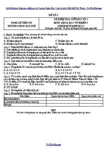 16 Đề thi và Đáp án giữa học kì 1 môn Sinh Học Lớp 9 sách Kết Nối Tri Thức