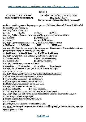 16 Đề thi và Đáp án Vật lí 12 cuối học kì 2 sách Cánh Diều 2025-2026