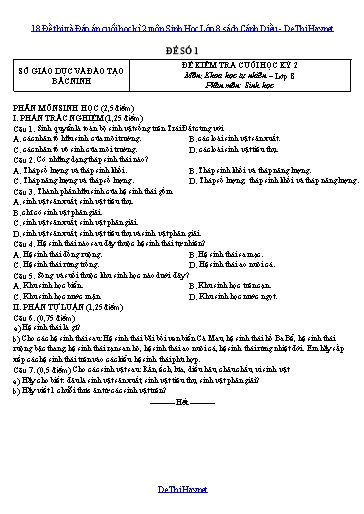 18 Đề thi và Đáp án cuối học kì 2 môn Sinh Học Lớp 8 sách Cánh Diều