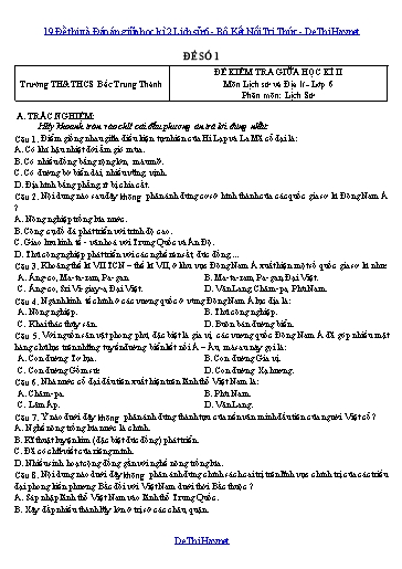 19 Đề thi và Đáp án giữa học kì 2 Lịch sử 6 - Bộ Kết Nối Tri Thức
