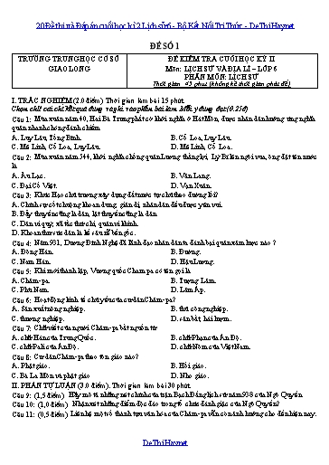 20 Đề thi và Đáp án cuối học kì 2 Lịch sử 6 - Bộ Kết Nối Tri Thức