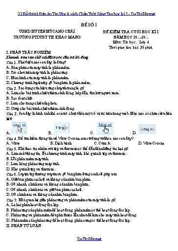 22 Đề thi và Đáp án Tin Học 4 sách Chân Trời Sáng Tạo học kì 1