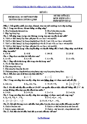 22 Đề thi và Đáp án Vật lí 9 giữa học kì 1 sách Cánh Diều