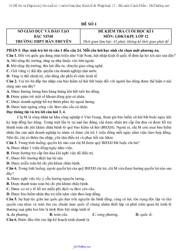 10 Đề thi và Đáp án kỳ thi cuối kì 1 môn Giáo dục Kinh tế & Pháp luật 12 - Bộ sách Cánh Diều
