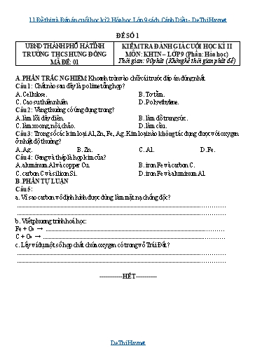 11 Đề thi và Đáp án cuối học kì 2 Hóa học Lớp 9 sách Cánh Diều