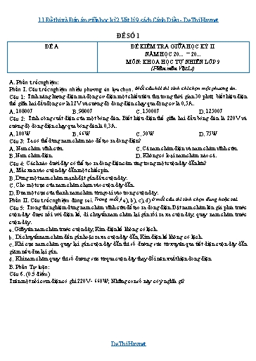 11 Đề thi và Đáp án giữa học kì 2 Vật lí 9 sách Cánh Diều