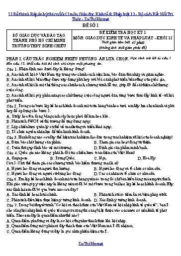 11 Đề thi và Đáp án kỳ thi cuối kì 1 môn Giáo dục Kinh tế & Pháp luật 12 - Bộ sách Kết Nối Tri Thức