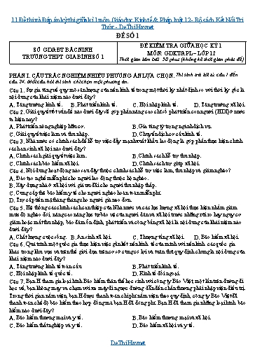 11 Đề thi và Đáp án kỳ thi giữa kì 1 môn Giáo dục Kinh tế & Pháp luật 12 - Bộ sách Kết Nối Tri Thức