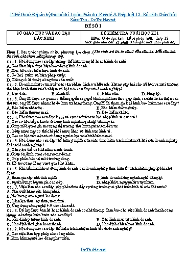 12 Đề thi và Đáp án kỳ thi cuối kì 1 môn Giáo dục Kinh tế & Pháp luật 12 - Bộ sách Chân Trời Sáng Tạo - Copy