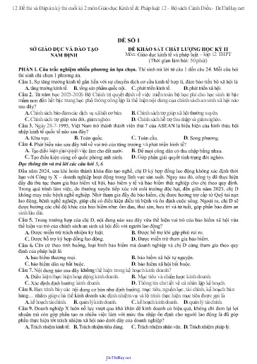 12 Đề thi và Đáp án kỳ thi cuối kì 2 môn Giáo dục Kinh tế & Pháp luật 12 - Bộ sách Cánh Diều