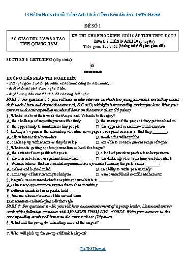 13 Đề thi Học sinh giỏi Tiếng Anh 10 cấp Tỉnh (Kèm đáp án)