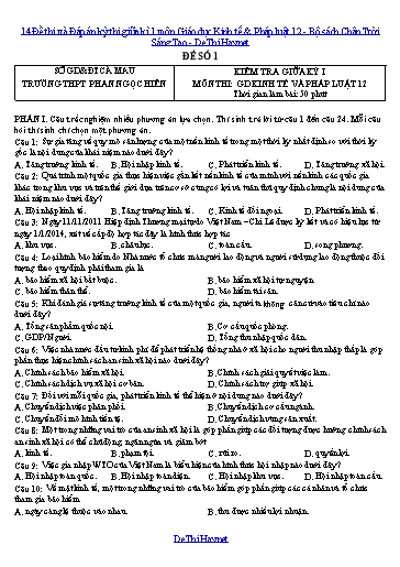 14 Đề thi và Đáp án kỳ thi giữa kì 1 môn Giáo dục Kinh tế & Pháp luật 12 - Bộ sách Chân Trời Sáng Tạo