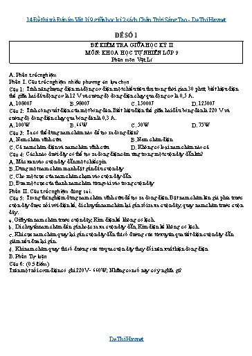 14 Đề thi và Đáp án Vật lí 9 giữa học kì 2 sách Chân Trời Sáng Tạo