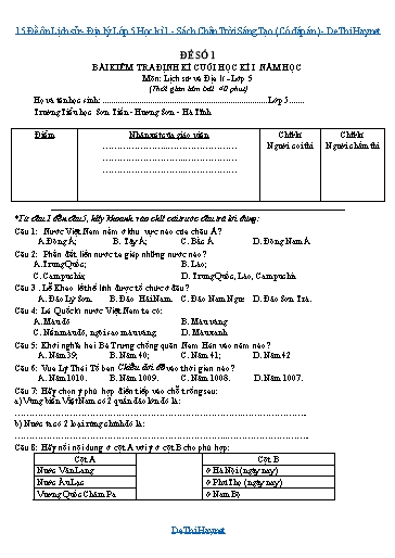 15 Đề ôn Lịch sử - Địa lý Lớp 5 Học kì 1 - Sách Chân Trời Sáng Tạo (Có đáp án)