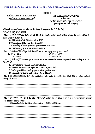 15 Đề ôn Lịch sử - Địa lý Lớp 5 Học kì 2 - Sách Chân Trời Sáng Tạo (Có đáp án)