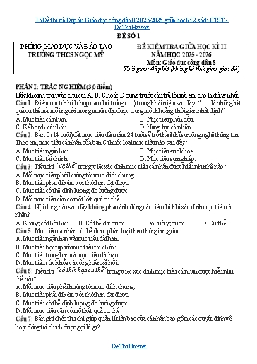 15 Đề thi và Đáp án Giáo dục công dân 8 2025-2026 giữa học kì 2 sách CTST