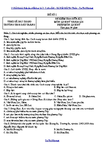 15 Đề thi và Đáp án giữa học kì 1 Lịch sử 8 - Bộ Kết Nối Tri Thức