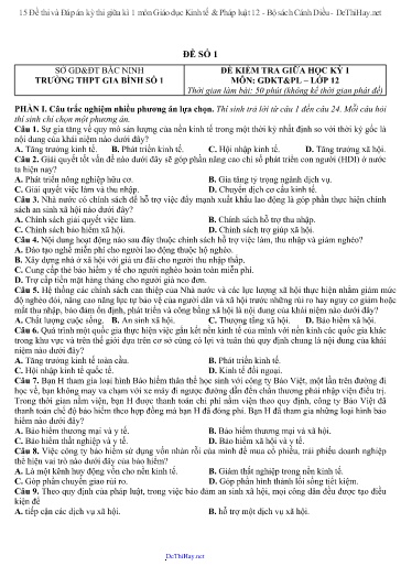 15 Đề thi và Đáp án kỳ thi giữa kì 1 môn Giáo dục Kinh tế & Pháp luật 12 - Bộ sách Cánh Diều