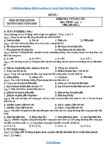 15 Đề thi và Đáp án Vật lí 9 cuối học kì 1 sách Chân Trời Sáng Tạo