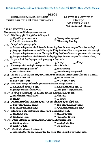 16 Đề thi và Đáp án cuối học kì 2 môn Sinh Học Lớp 7 sách Kết Nối Tri Thức