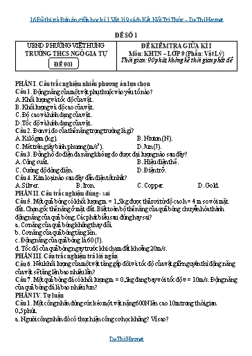 16 Đề thi và Đáp án giữa học kì 1 Vật lí 9 sách Kết Nối Tri Thức