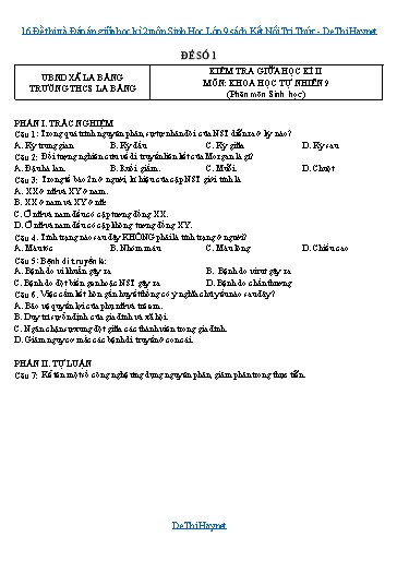 16 Đề thi và Đáp án giữa học kì 2 môn Sinh Học Lớp 9 sách Kết Nối Tri Thức