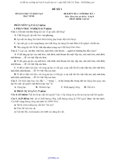 16 Đề thi và Đáp án Vật lí 8 cuối học kì 1 sách Kết Nối Tri Thức