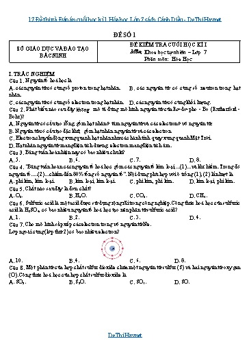 17 Đề thi và Đáp án cuối học kì 1 Hóa học Lớp 7 sách Cánh Diều