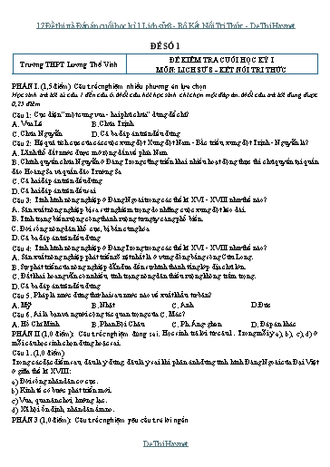 17 Đề thi và Đáp án cuối học kì 1 Lịch sử 8 - Bộ Kết Nối Tri Thức