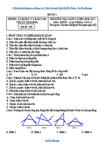17 Đề thi và Đáp án cuối học kì 1 Vật lí 9 sách Kết Nối Tri Thức