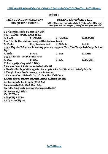 17 Đề thi và Đáp án giữa học kì 2 Hóa học Lớp 8 sách Chân Trời Sáng Tạo