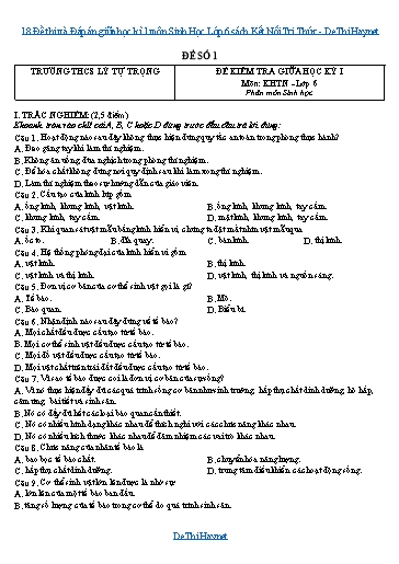 18 Đề thi và Đáp án giữa học kì 1 môn Sinh Học Lớp 6 sách Kết Nối Tri Thức