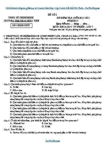 18 Đề thi và Đáp án giữa học kì 1 môn Sinh Học Lớp 7 sách Kết Nối Tri Thức