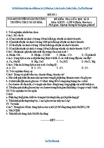 18 Đề thi và Đáp án giữa học kì 2 Hóa học Lớp 9 sách Cánh Diều