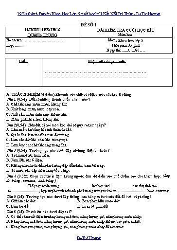 19 Đề thi và Đáp án Khoa Học Lớp 5 cuối học kì 1 Kết Nối Tri Thức